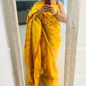 Elegant katan Banarsee silk Yellow Wedding Saree